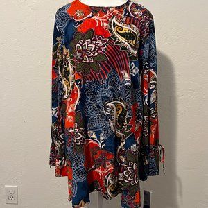 Peter NYGARD Multicolor Bandana Paisley Oversize Long Sleeve Tunic Shirt Sz M